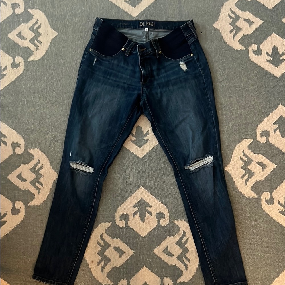 DL1961 Blue Skinny Maternity Jeans with Distressed Details